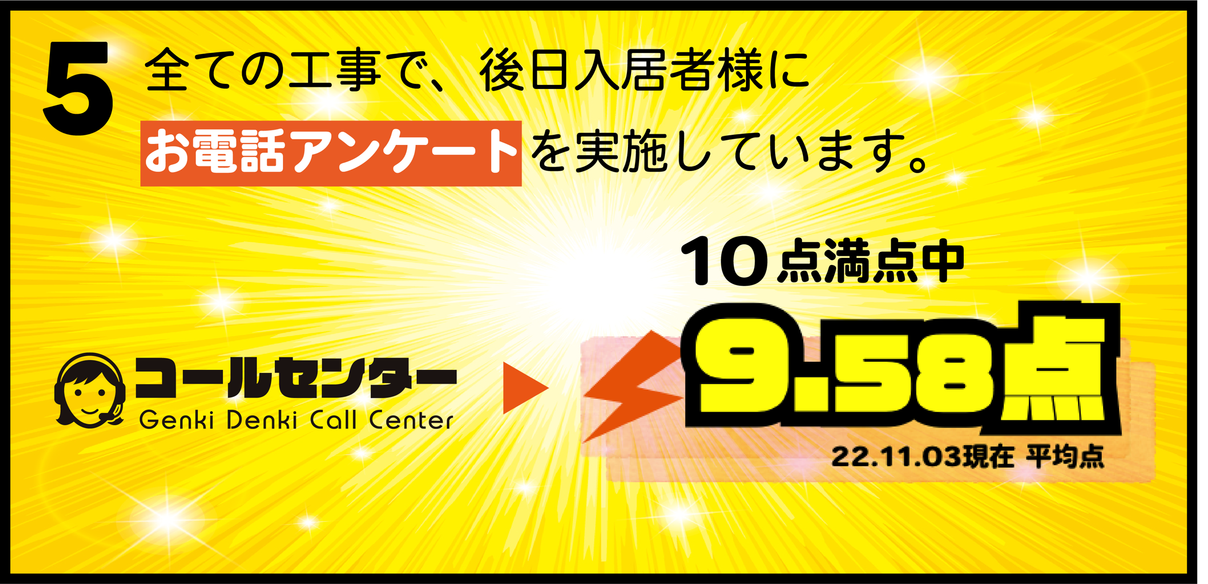 全ての工事で、後日入居者様にお電話アンケートを実施しています。10点万点中9.58点